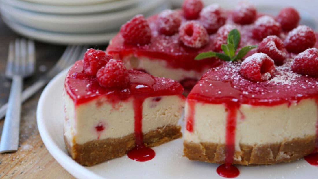 Vegan White Chocolate Raspberry Cheesecake