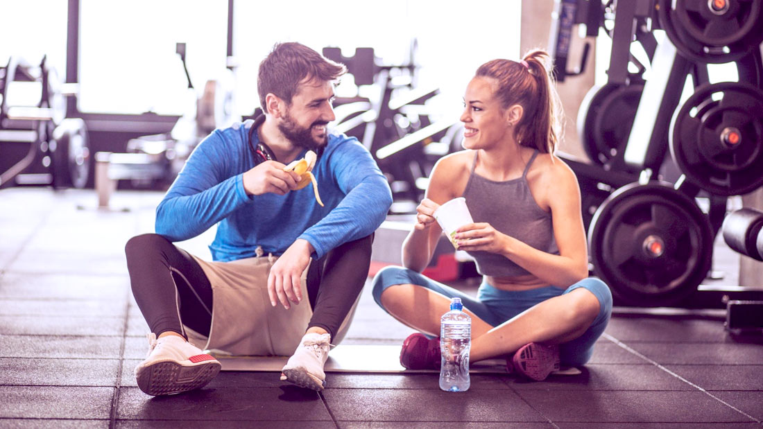 people eating snack in gym