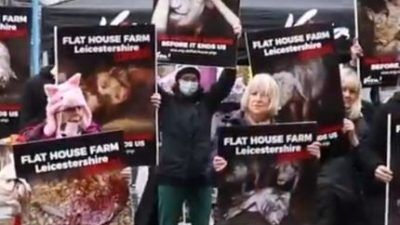 people holding flat house farm placards