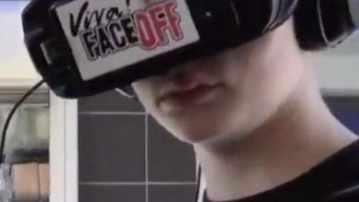 boy wearing VR headset
