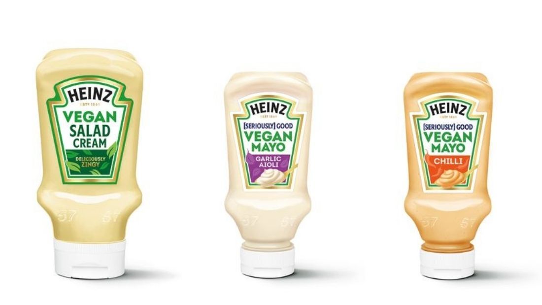 Three Vegan Heinz Sauces on White Background