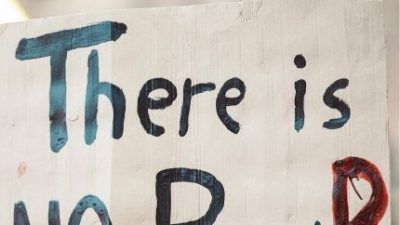 A climate change placard that says 'there is no planet b'