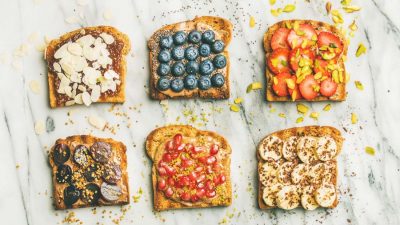 pieces of toast with fruit