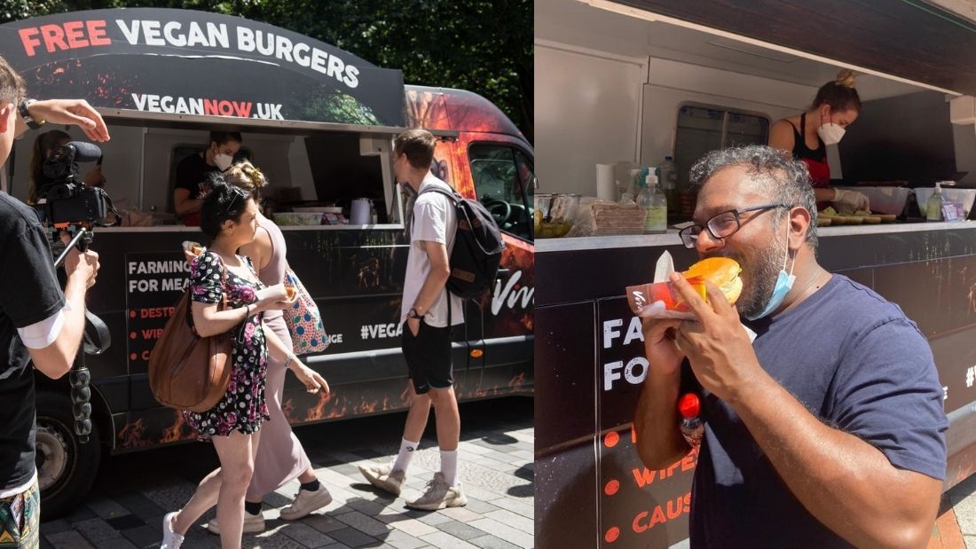 Taking a bite of a burger